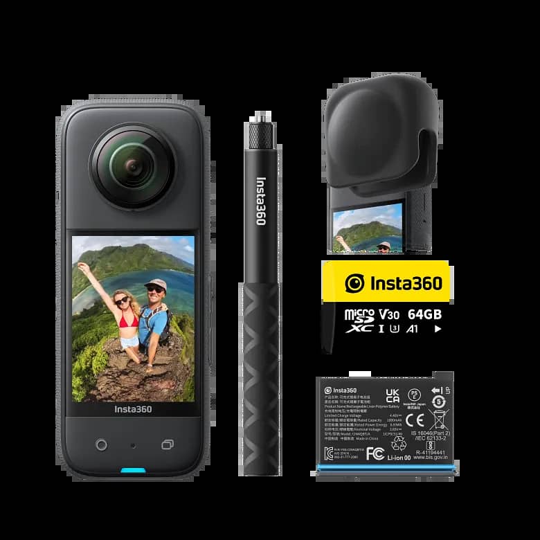 Insta360 X3 Adventure Kit with extra battery, Selfie Stick, 64GB, Lens 1