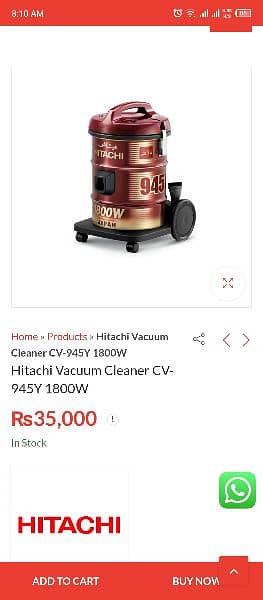Hitachi Vacuum Cleaner CV-945Y 1800W 2