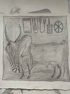 Historical art, elephant & ox