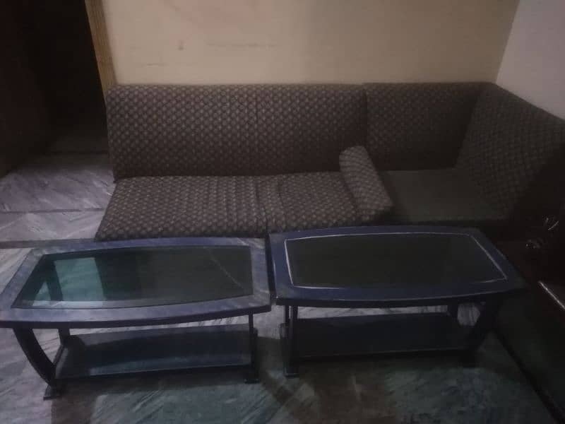 two seater sofa with two center tables. 1