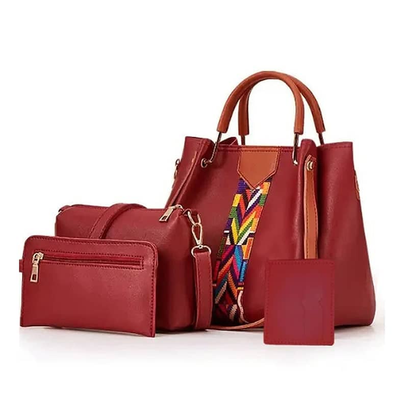 Shoulder Bag|Top Handle Satchel Purse |4Pcs PU Leather Ladies Hand Bag 1