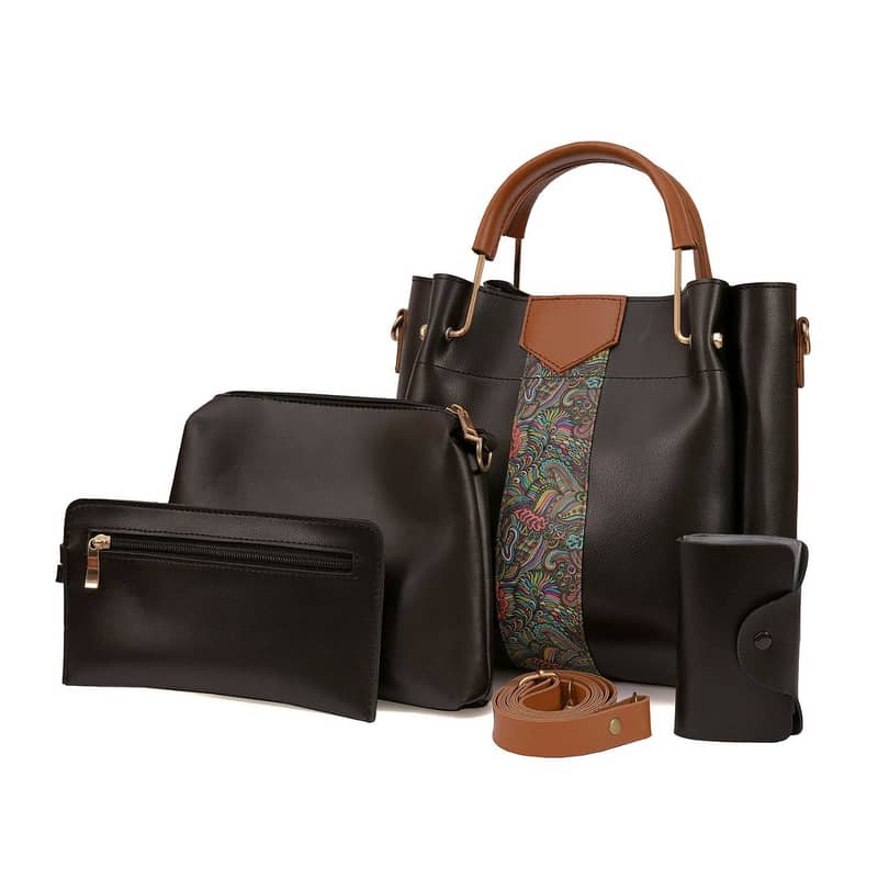 Shoulder Bag|Top Handle Satchel Purse |4Pcs PU Leather Ladies Hand Bag 3