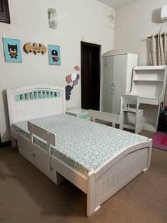 kids bed set /side table/study table/clothes cupboard/mattress also