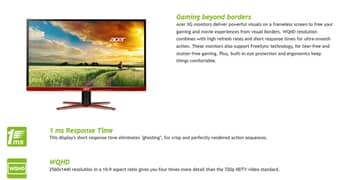 Acer 27" WQHD LED (2560 x 1440p)(144hz) Gaming Monitor 0