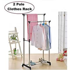 Double Pole Cloth hanging Rack with Shoe Stand Laundry Rack With Tire 0