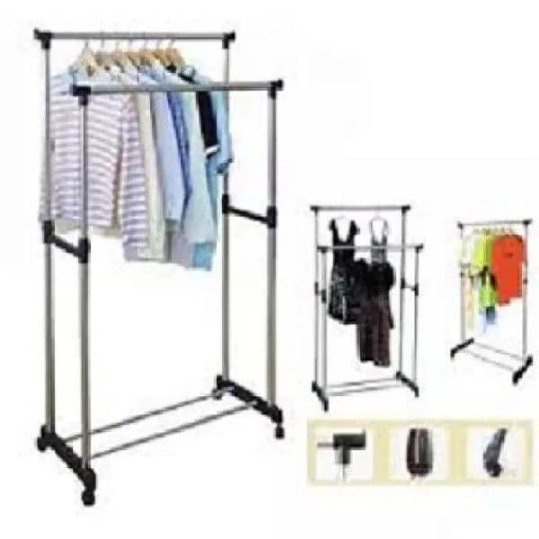 Double Pole Cloth hanging Rack with Shoe Stand Laundry Rack With Tire 1