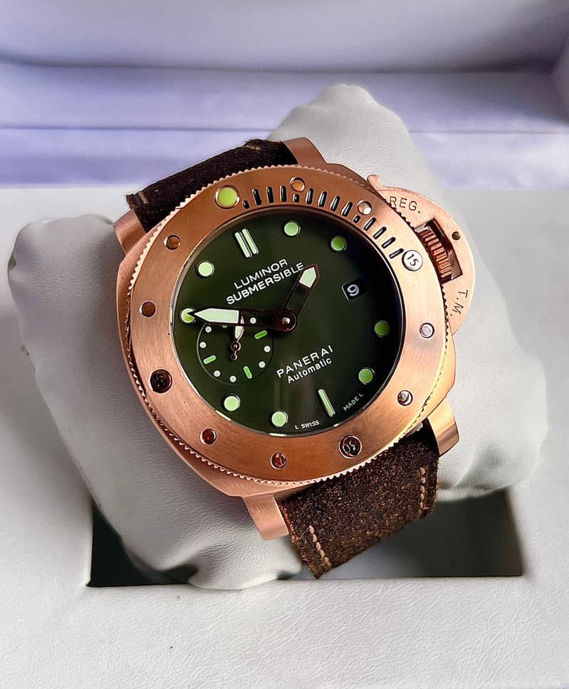 PANERAI SUBMERSIBLE GREEN DIAL BROWN LEATHER STRAP 0