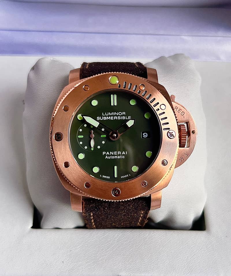 PANERAI SUBMERSIBLE GREEN DIAL BROWN LEATHER STRAP 2