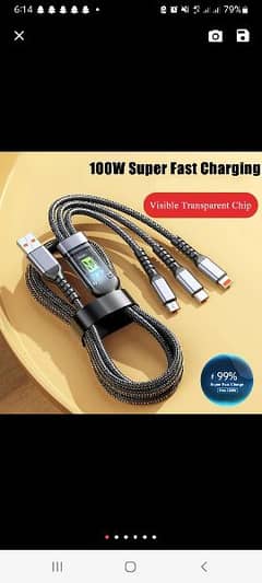 3 in 1 100W fast charging ust to type C, microusb, iphone