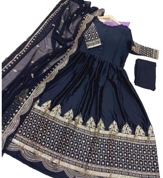 3 Pcs women's stitched shamoz silk Embroidered suit 3