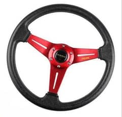 momo's red and black leather steering wheel