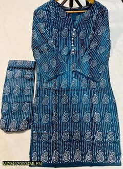 2 PCs Women's Stitched Linen Printed Shirt & Trouser,Free Delivery