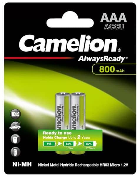 Camelion Rechargeable Cell, Batteries AAA 800mah 0