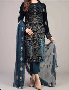 EMBROIDERED 3PC LAWN DRESS WITH EMBROIDERED CHIFFON DUPATTA