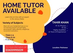 Home Tutor Available In Peshawar 03420995039