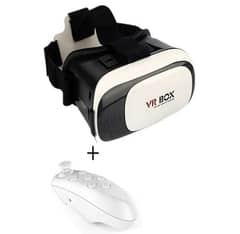 VR Box Version 2 3D Glasses with Remote - White & Black