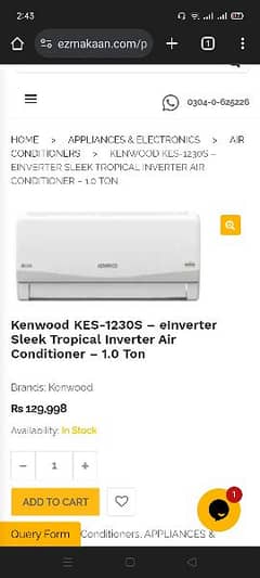 Kenwood KES-1230S Heat & Cool  Inverter Ac Mint Condition