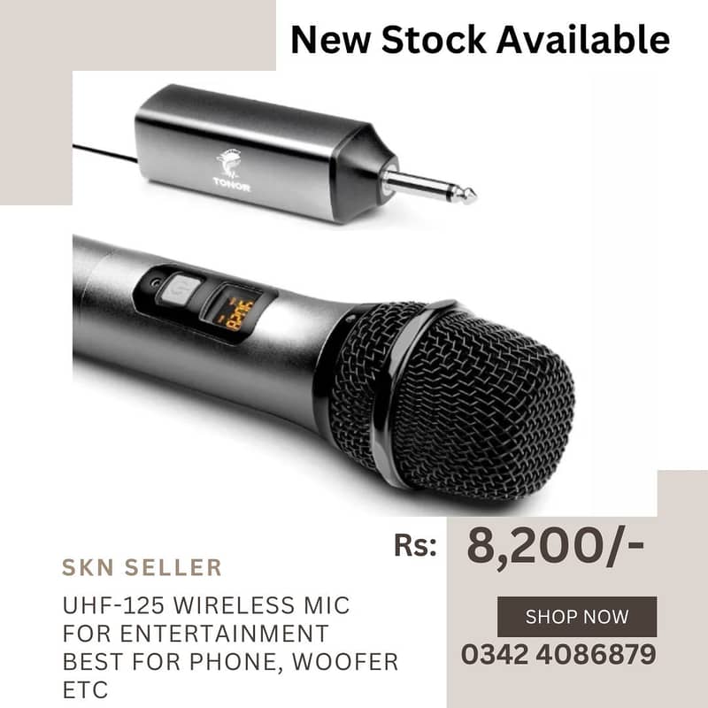 New Stock (UHF K-125 Wireless Chargeable Microphone Handheld or Mic) 0