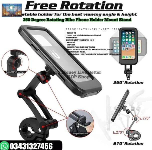350 Degree Rotating Bike Phone Holder Mount Stand 1