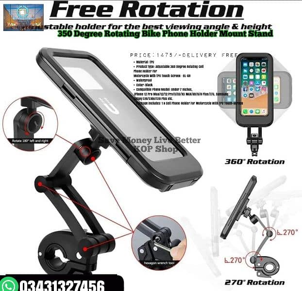 350 Degree Rotating Bike Phone Holder Mount Stand 6