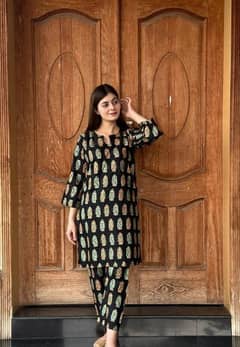 2 pcs Women's stitched Arabic lawn printed shirt and trouser