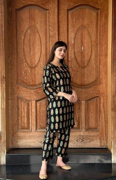 2 pcs Women's stitched Arabic lawn printed shirt and trouser 2
