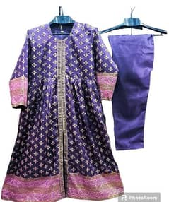 2 pcs women's stitched katan silk printed suit