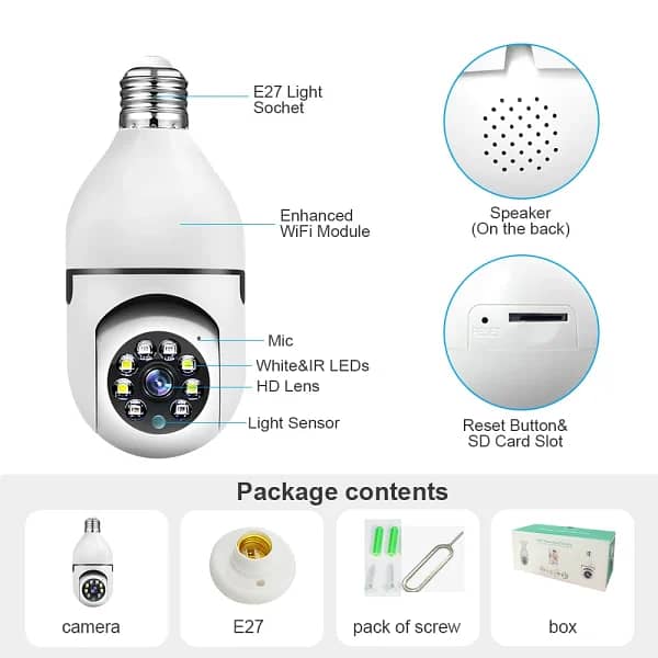 Speed-x Bulb Camera 1080p Wifi 360 Degree Panoramic Night Vision Two-w 3