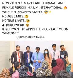 MALE & FEMALE STAFF REQUIRED FOR OFFICE & ONLINE WORK 0325/5300/163