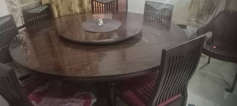 Dining table ply wood with 5 chairs, small rotatable table 1