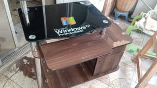 Black Glass Top Computer Table for Sale.