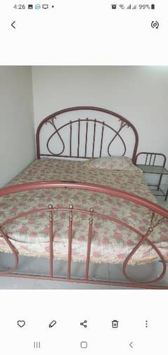 1 bed set 2 side tables with new mattress iron heavy weight double bed 0