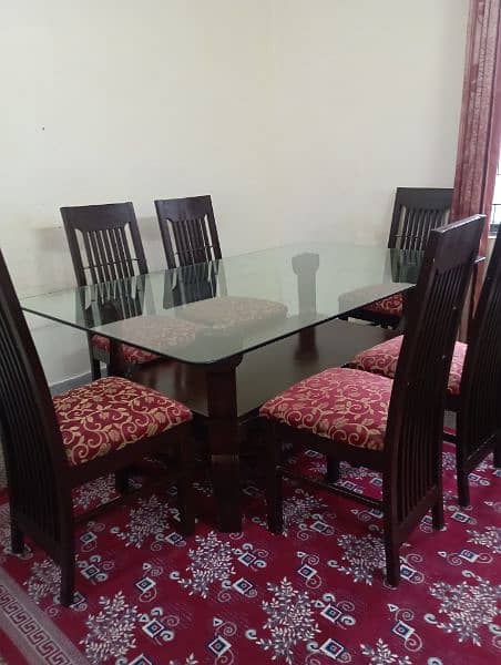 wooden Dining table glass top with 6 chairs 0