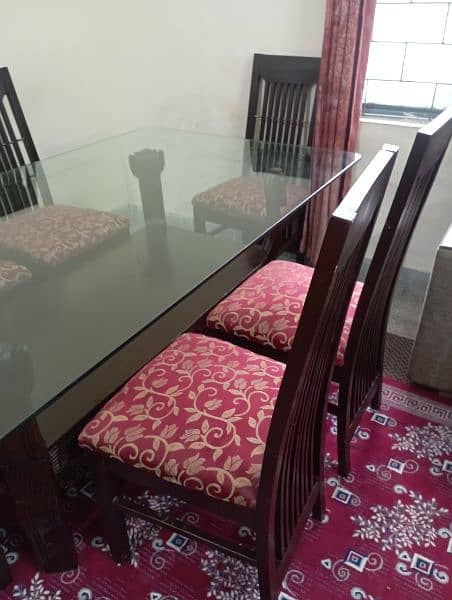 wooden Dining table glass top with 6 chairs 1