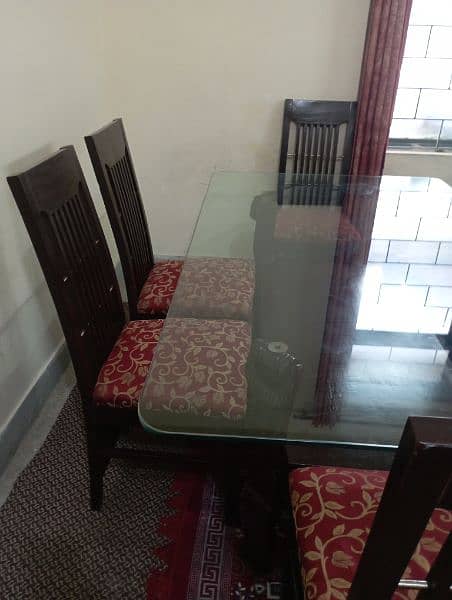 wooden Dining table glass top with 6 chairs 2