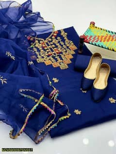 3 piece women's unstitched organza silk embroidered suit