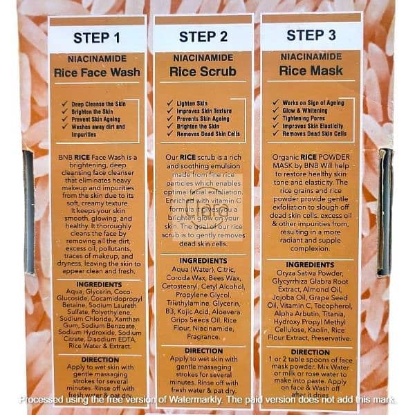 BNB Rice Facial Kit Face Wash Glow Organic Brightening Glow 3 in 1 3