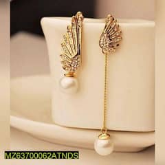 Asymmetrical wings pearl drop earrings