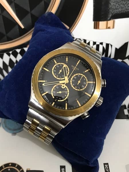 SWATCH-SWISS MADE-ROLEX STYLE-TWO TONE GOLD PLATED WATCH-RADO-OMEGA 1
