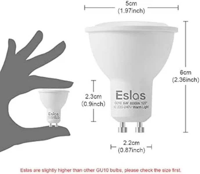 Eslas GU10 6W LED Bulbs, Warm White, 3000K, 600lm, 60W (Pack of 10) 1