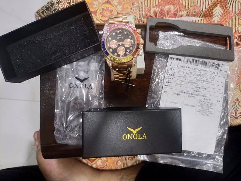 Original Onola Rose Gold Chronograph watch super bling bezel and lugs 17