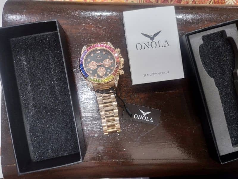 Original Onola Rose Gold Chronograph watch super bling bezel and lugs 18