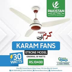 30 Watts | Ceiling Fan | Etrone Model | Karam Fans | Energy Saving Fan