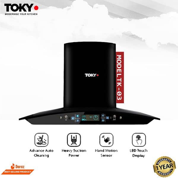Tokyo Black Stainless Steel Hood Tk 03  touch and hand sensor 0