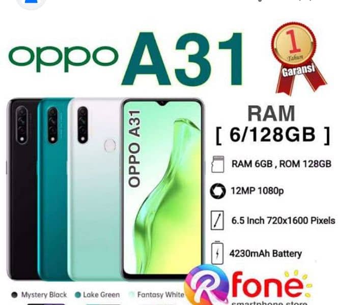 oppo a31 6gb rem and 128 GB ro sale or exchange 0