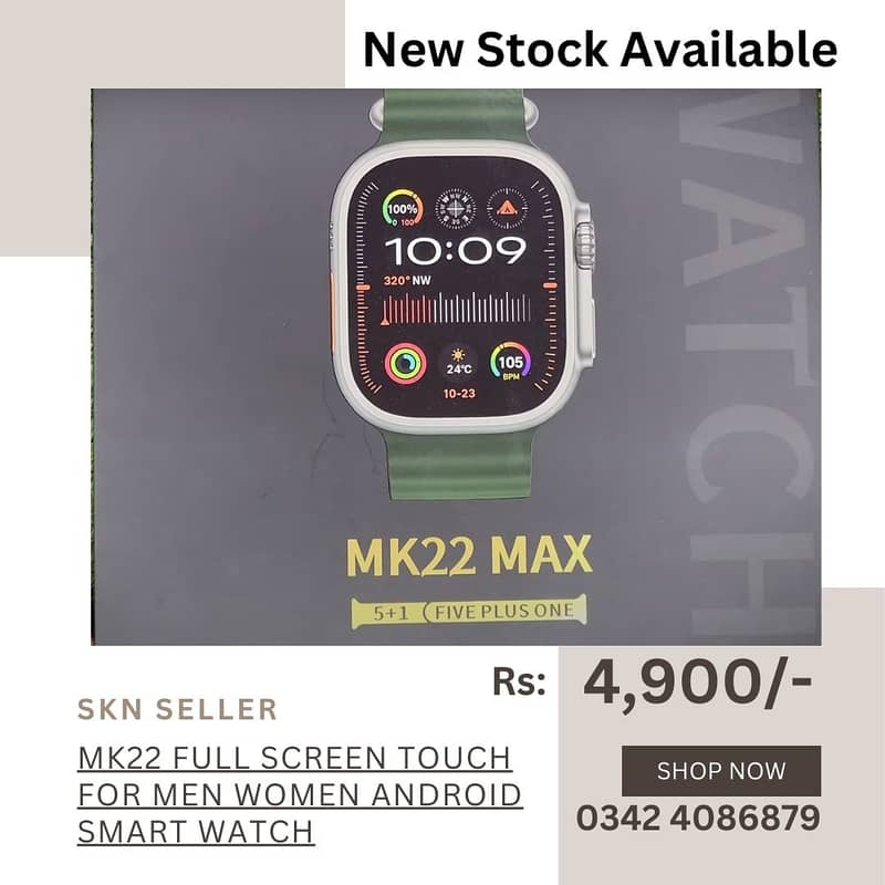 New Stock (MK22 Full Screen Touch for Men Women Android Smart Watch) 0