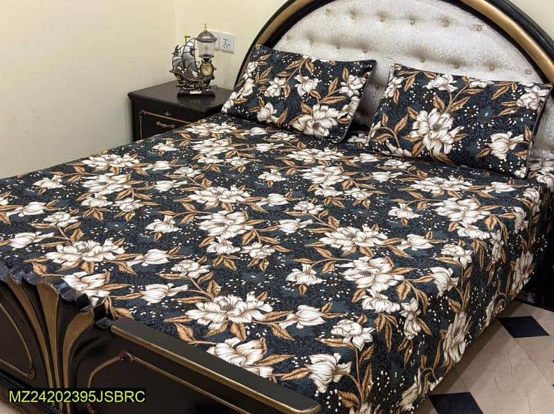 3pc crystal cotton printed double bedsheet 3