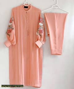 2 piece linen embroidered suit for women