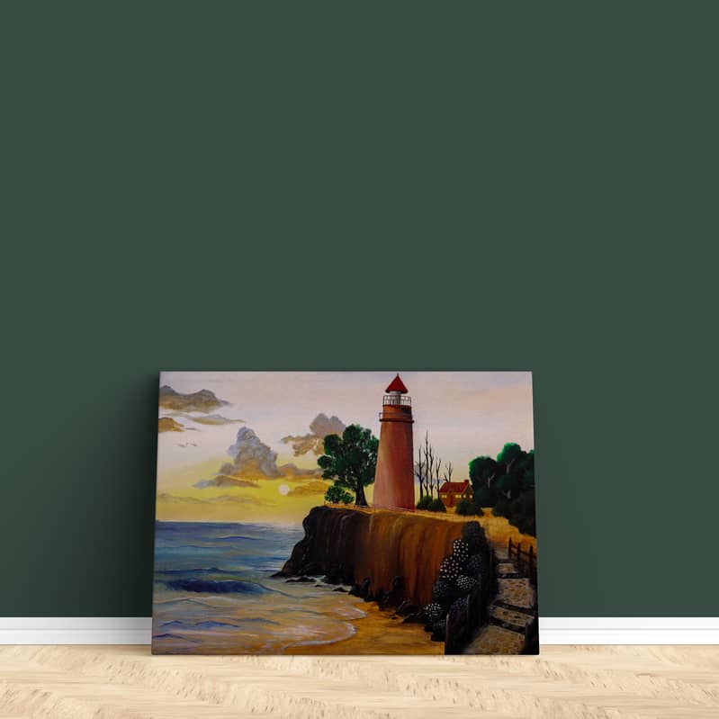 Painted Sunrise: Lighthouse and Cliff 1