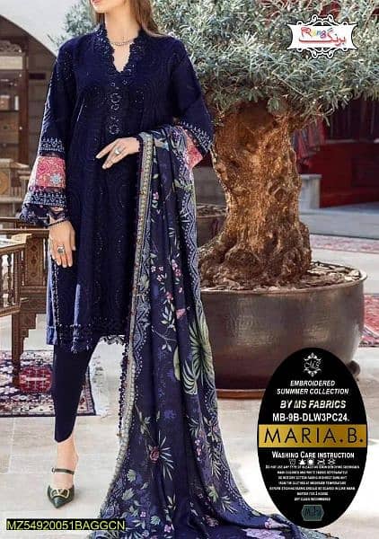 3 Pc lawn embroidered suit 0